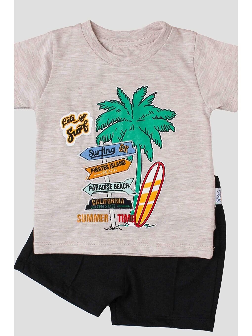 Ekru Palmiye Bakılı Tişört Ve Kapri 2'li Takım-1