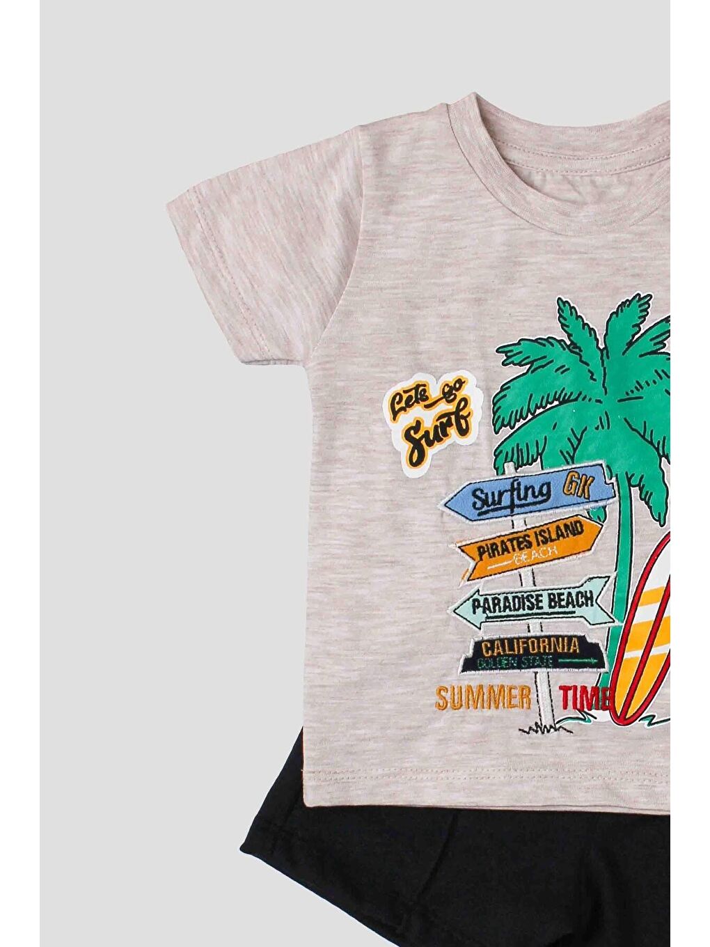 Ekru Palmiye Bakılı Tişört Ve Kapri 2'li Takım-2