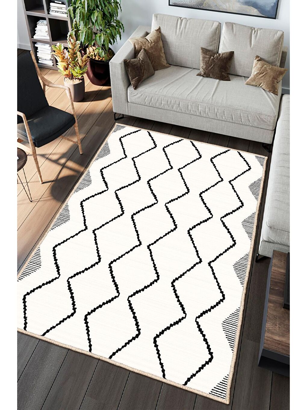 Siyah Dekoratif Özel Tasarım Modern Halısı 160x230 cm-1