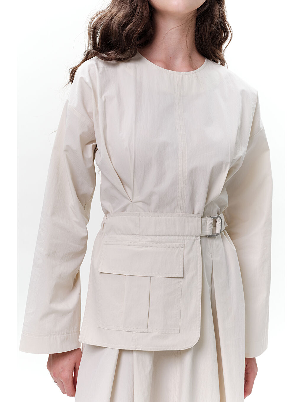 Bej Cepli Kemer Detaylı Elbise Taş-5