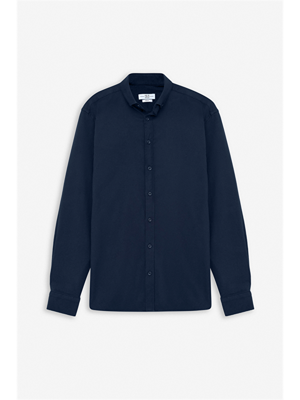 Lacivert Regular Düğmeli Yaka Düz Cepsiz Casual Gömlek-4