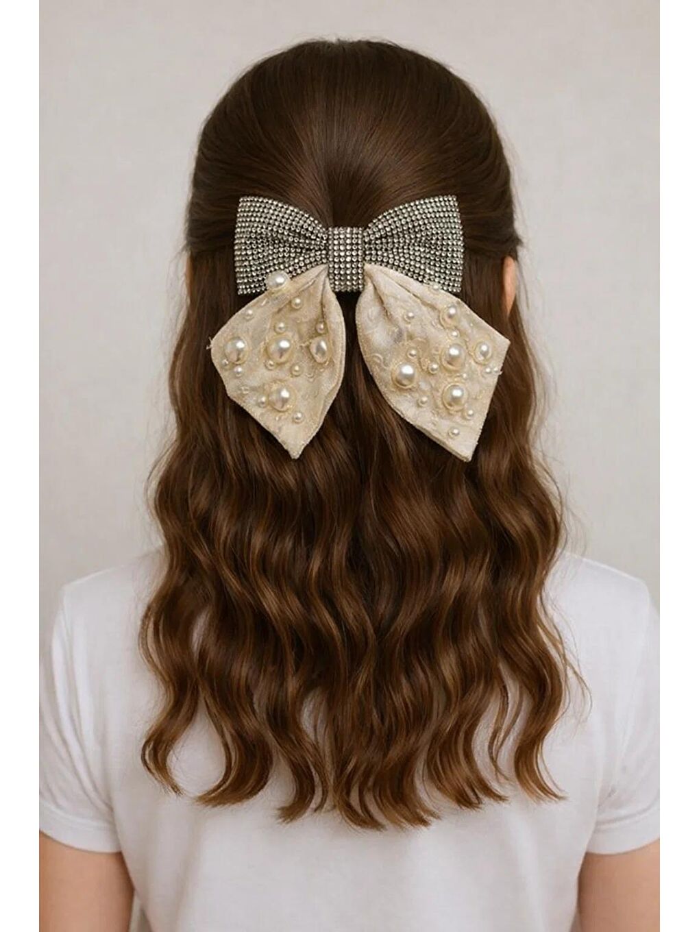 İncili Ve Taşlı Otomat Toka Ekru