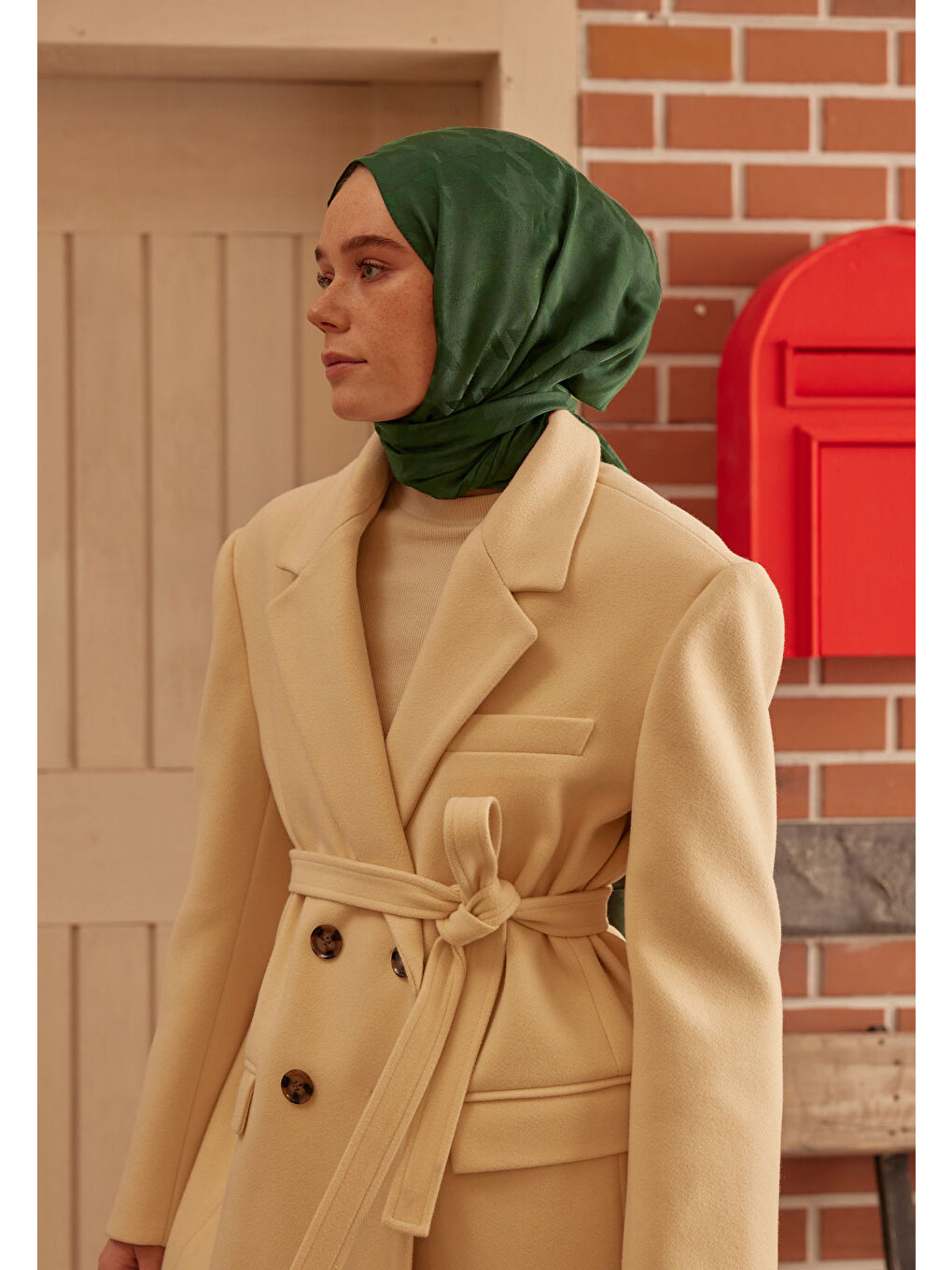 Bej Kazayağı Jakarlı Şal Zümrüt-1