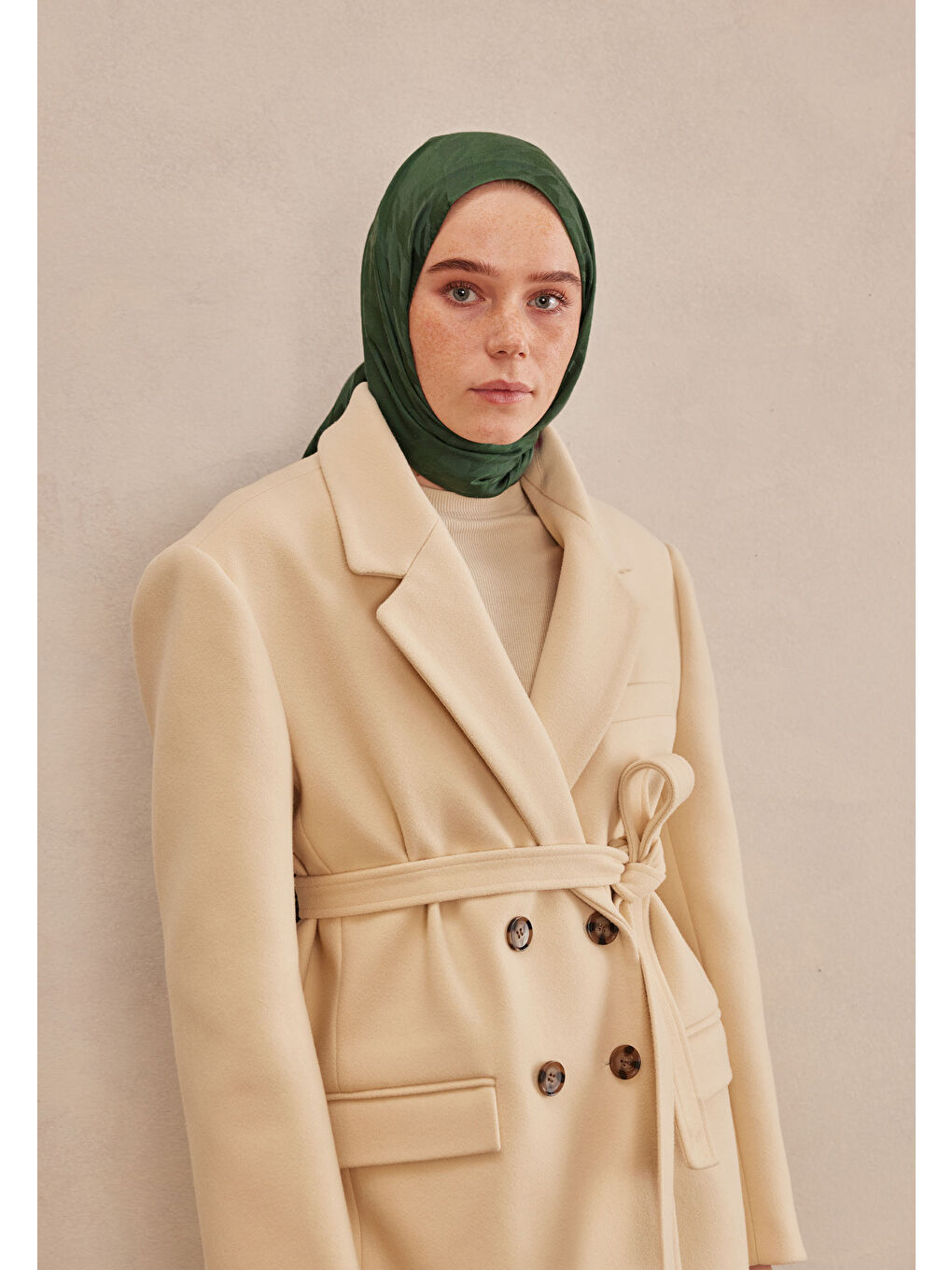 Bej Kazayağı Jakarlı Şal Zümrüt-2