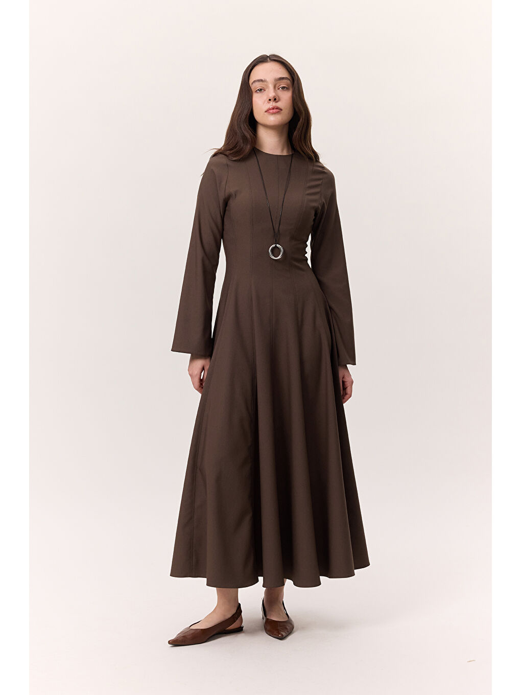 Kup Detaylı Elbise Kahverengi-2