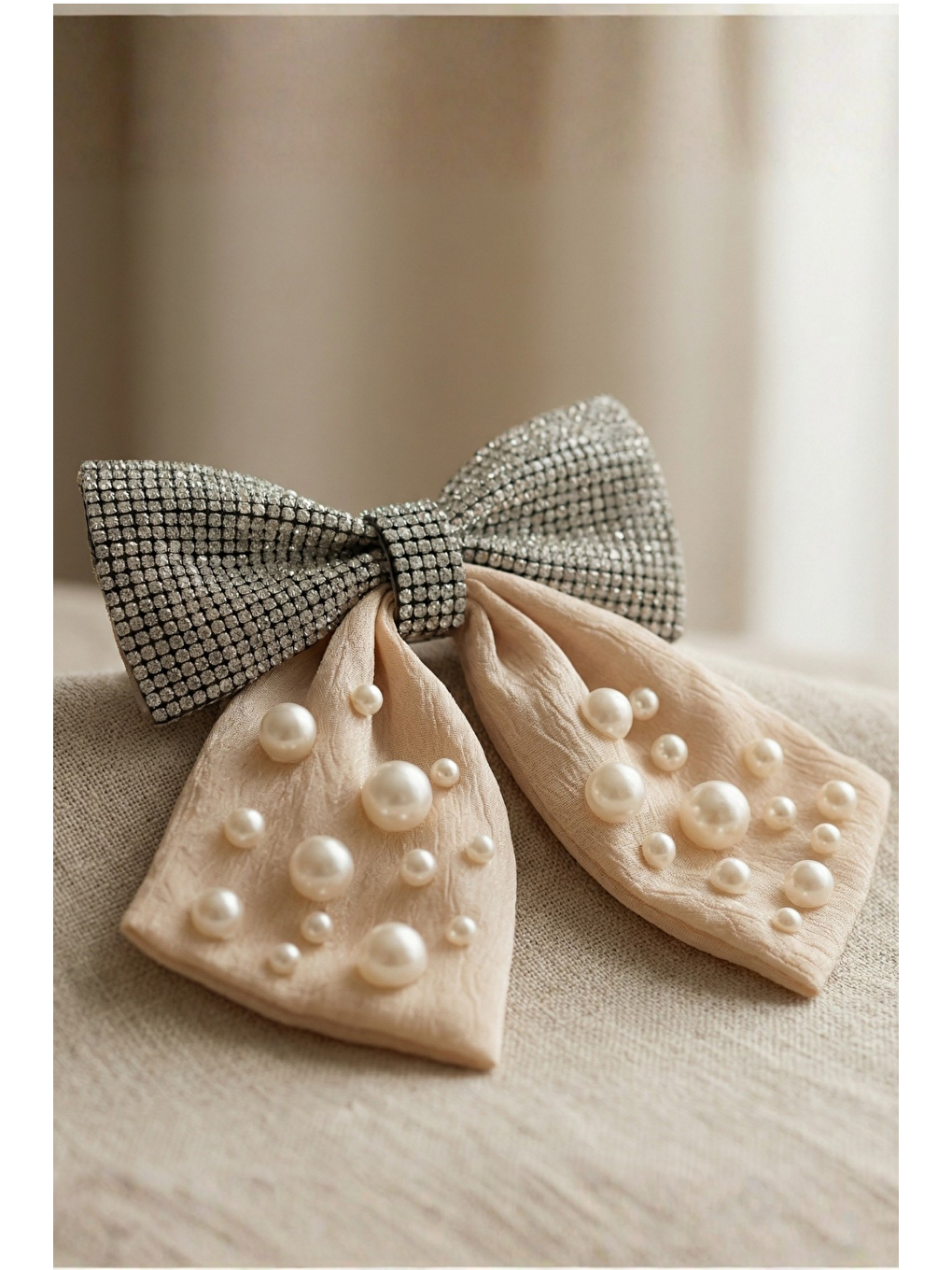 İncili Ve Taşlı Otomat Toka Ekru-1