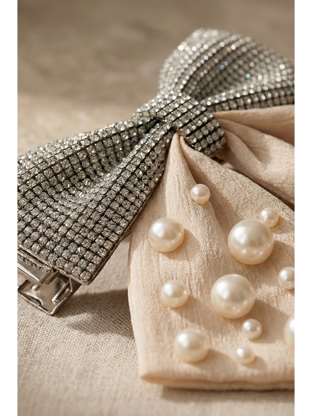 İncili Ve Taşlı Otomat Toka Ekru-2