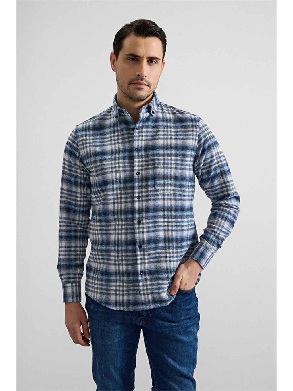 Mavi Regular Düğmeli Yaka Kareli Casual Gömlek