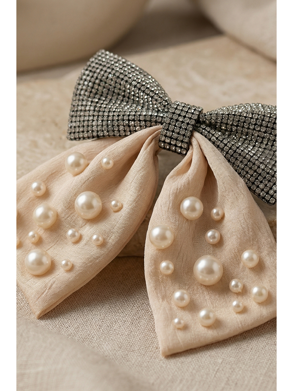 İncili Ve Taşlı Otomat Toka Ekru-3