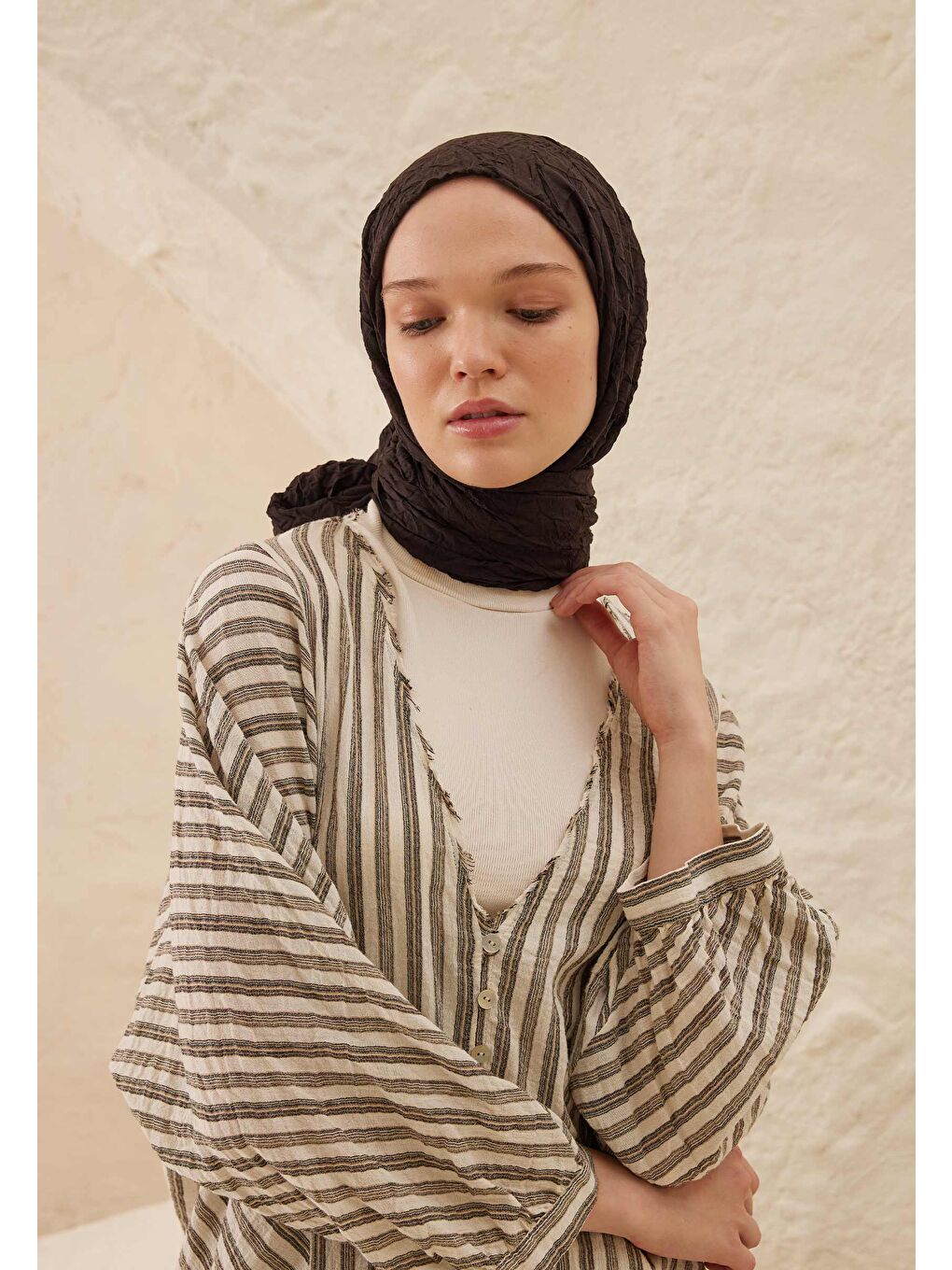 Kahverengi Vual Crash Şal Bitter-1