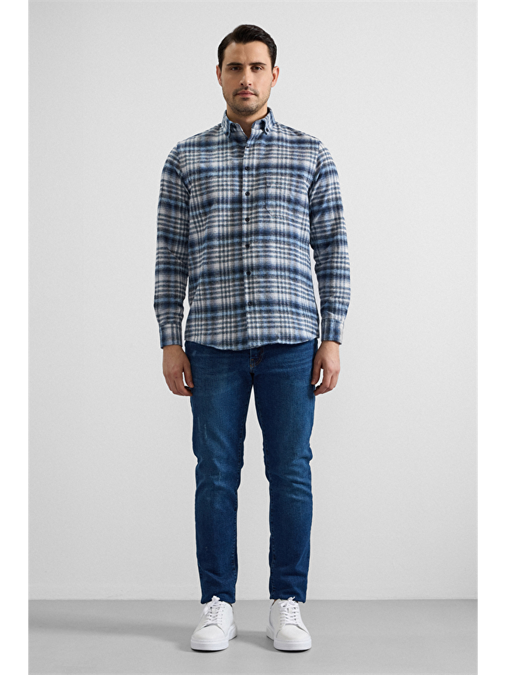 Mavi Regular Düğmeli Yaka Kareli Casual Gömlek-2