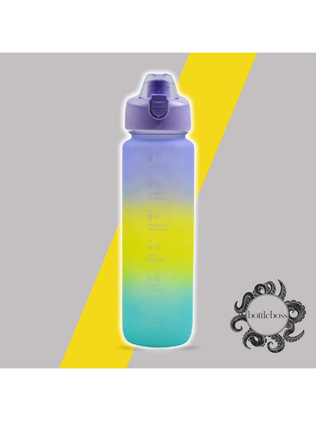 BottleBoss Mor Pastel Renk Geçişli Sızdırmaz Kapak Motivasyon Matarası 1100 Ml Sticker HEDİYELİ Mor