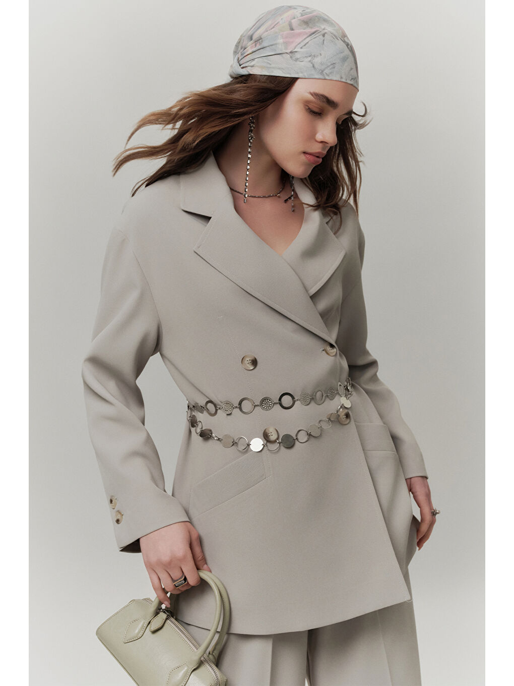 Dökümlü Kemerli Ceket Soft Yeşil