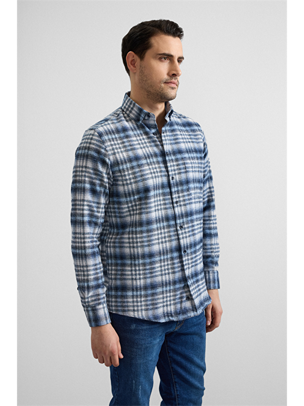 Mavi Regular Düğmeli Yaka Kareli Casual Gömlek-4