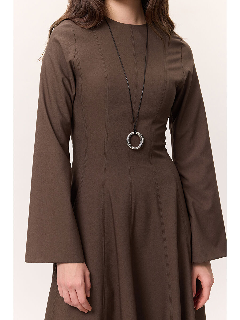 Kup Detaylı Elbise Kahverengi-4