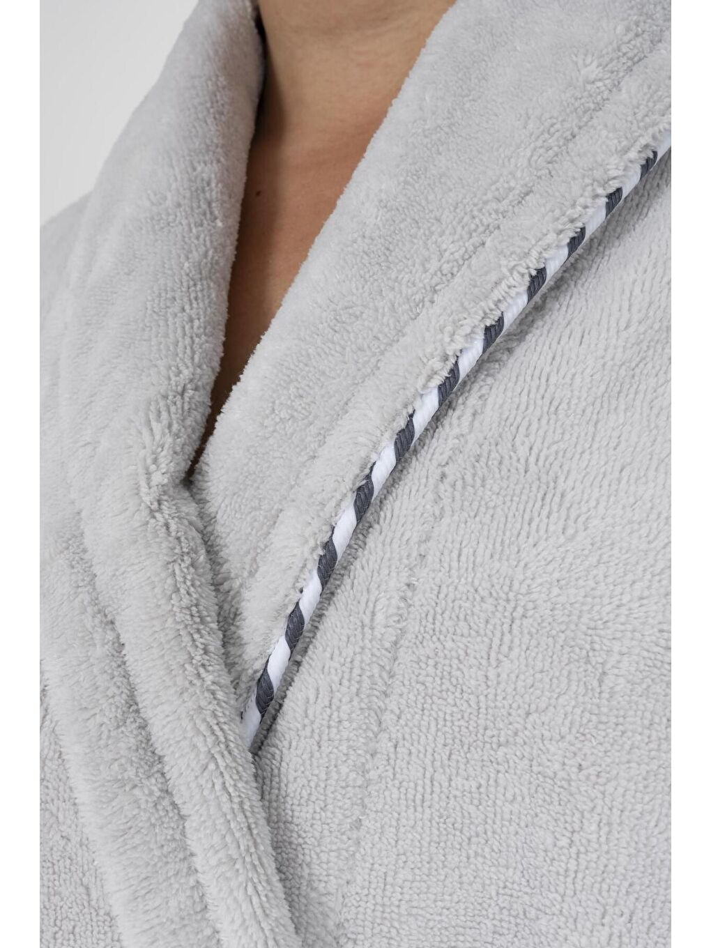 Biyeli Şal Yaka Bambu Bornoz Açık Gri-3