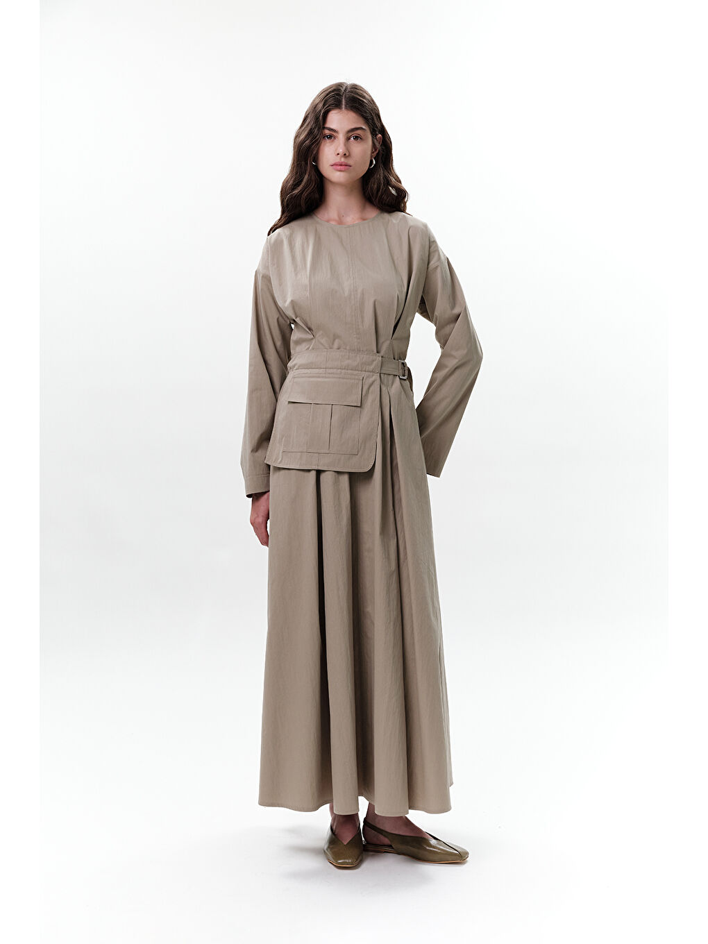 Cepli Kemer Detaylı Elbise Yeşil-2