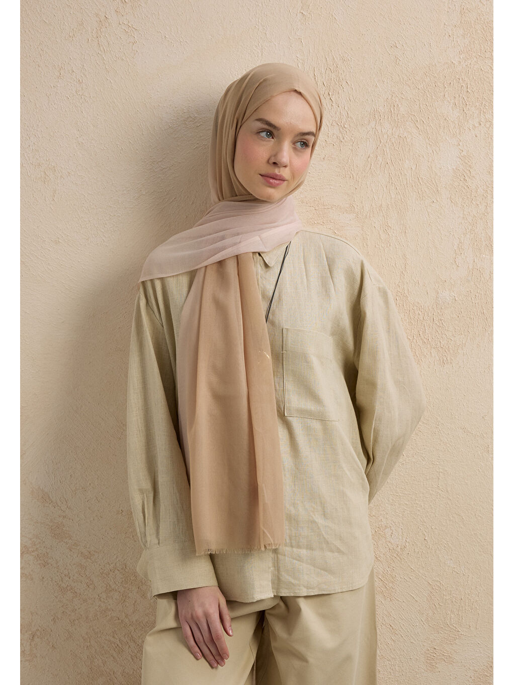 Beyaz Modal Degrade Şal İnci-Bej-1