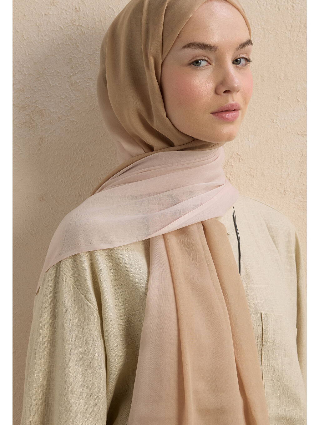 Beyaz Modal Degrade Şal İnci-Bej-2