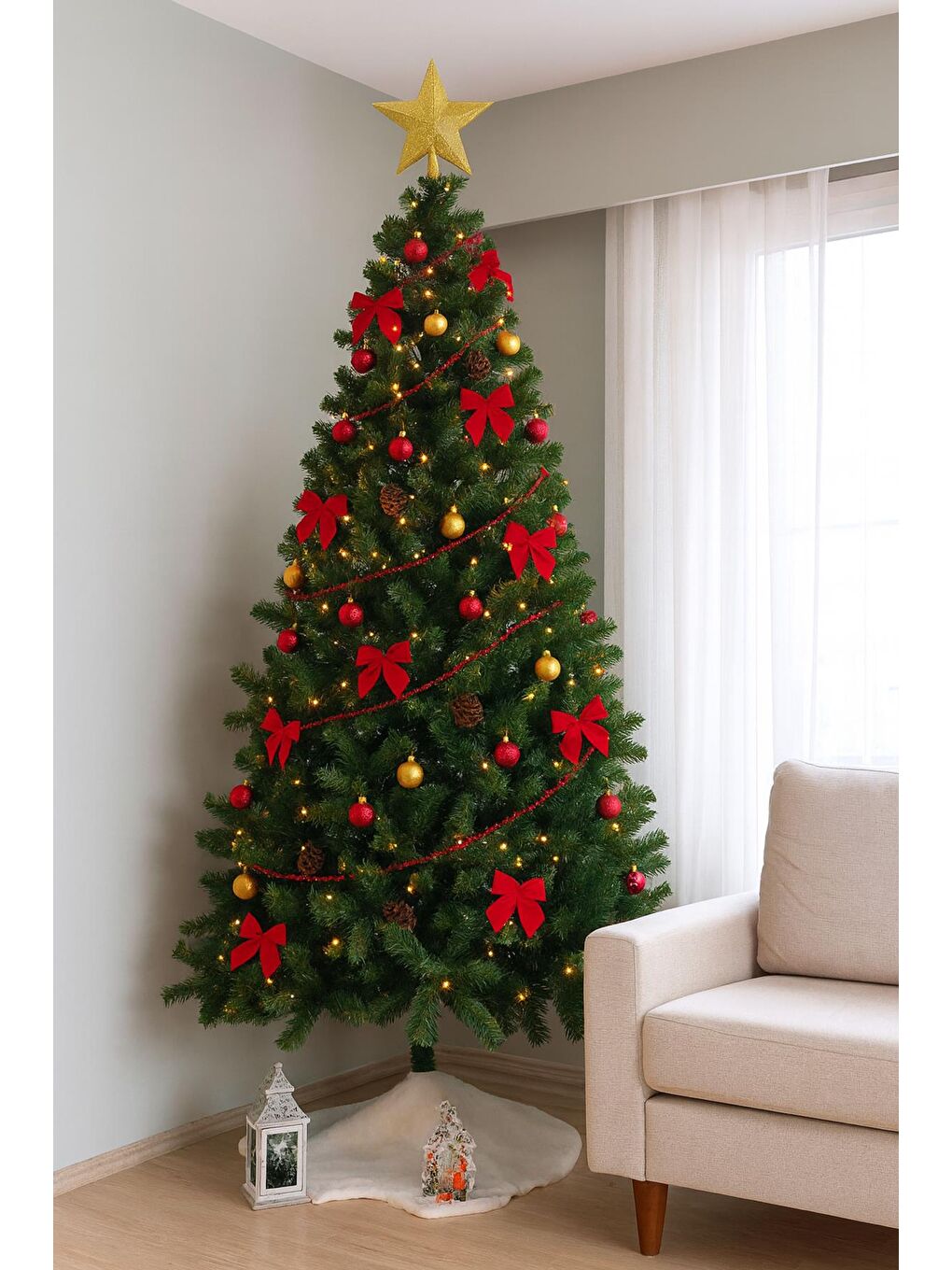 Yeşil Yılbaşı Premium 250 cm 1450 Dallı Metal Gövde Metal Ayak Yılbaşı Çam Ağacı-1