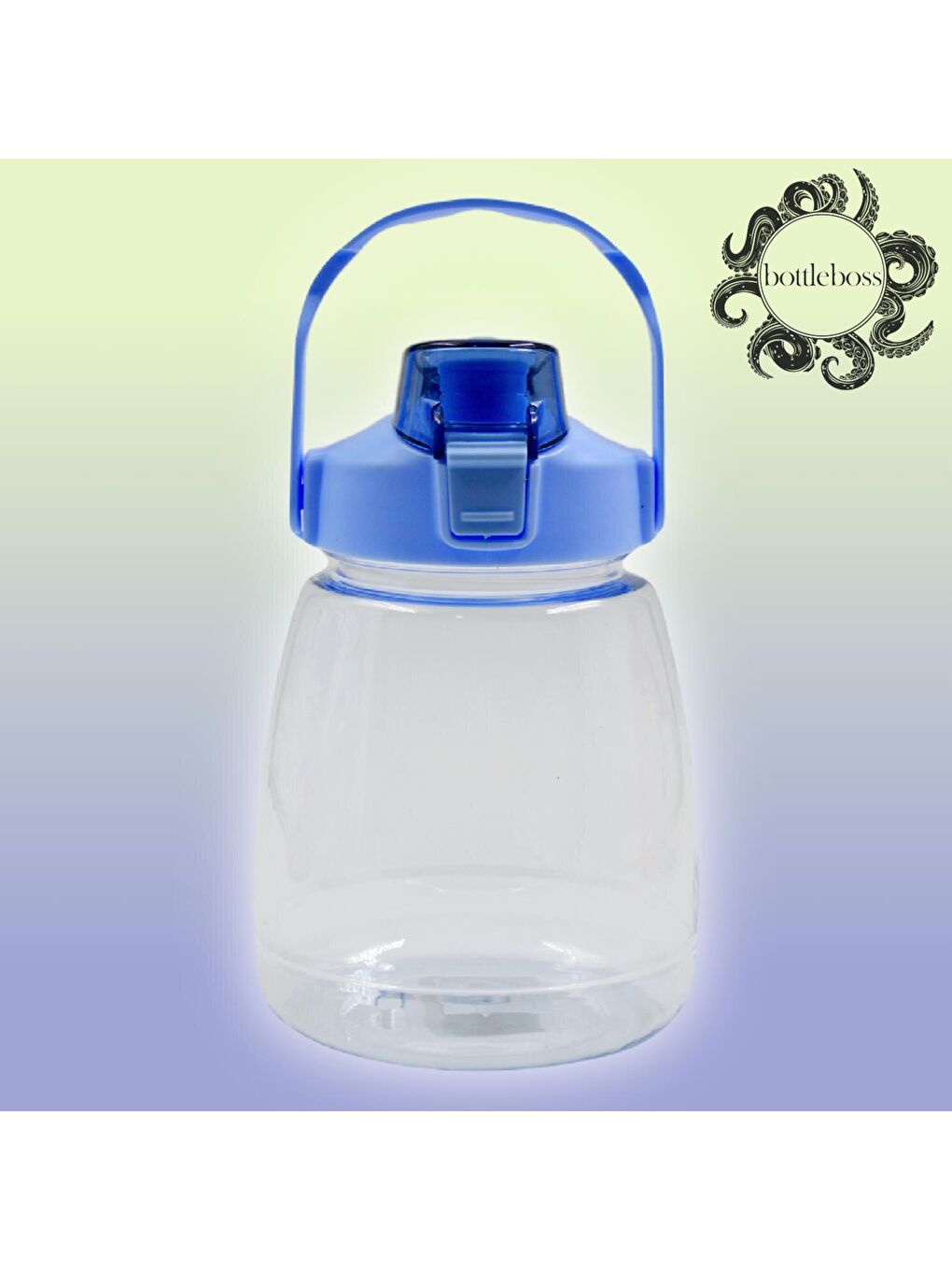 BottleBoss Mavi Taşıma Askılı Pipetli Şeffaf Matara 1200 Ml Sticker HEDİYELİ Mavi