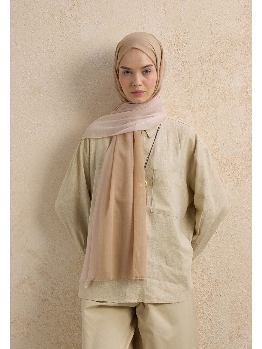 Beyaz Modal Degrade Şal İnci-Bej-3