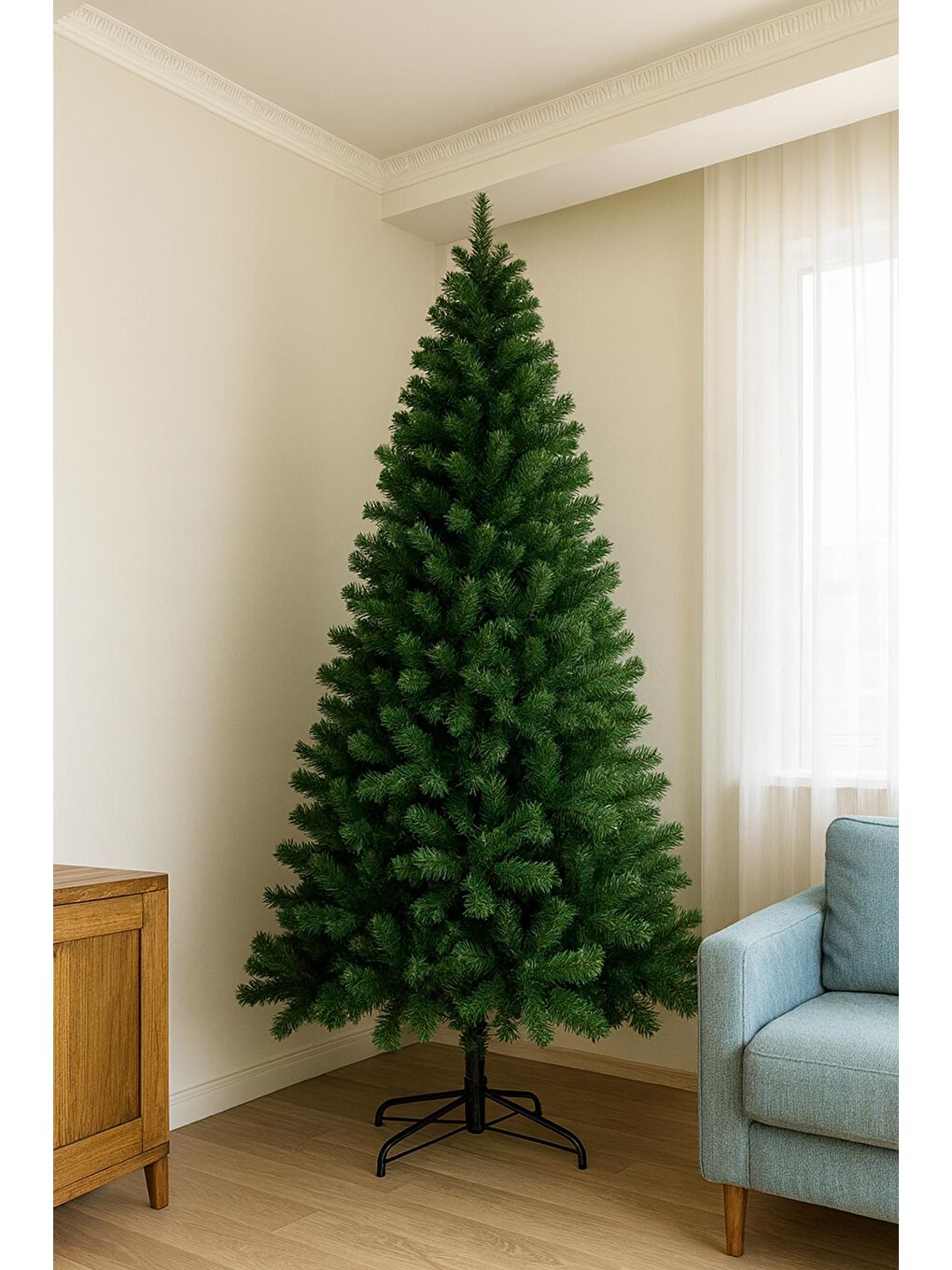 Yeşil Yılbaşı Premium 250 cm 1450 Dallı Metal Gövde Metal Ayak Yılbaşı Çam Ağacı-2