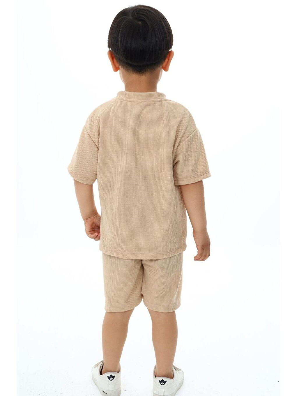 Bej Bisiklet Yaka Şortlu Erkek Çocuk Şortlu Takım-1