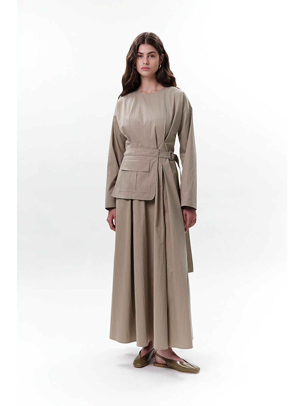 Cepli Kemer Detaylı Elbise Yeşil-3