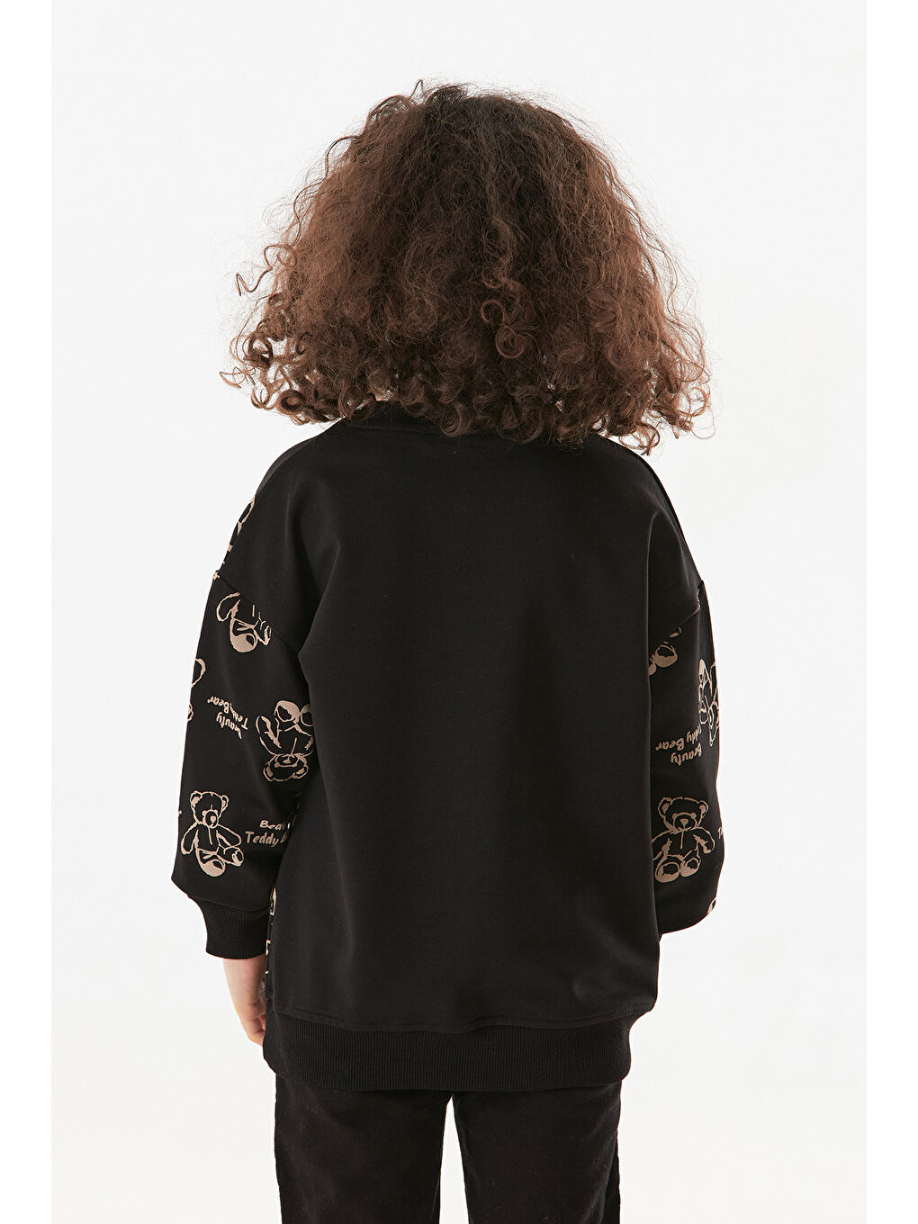 Siyah Ayıcık Baskılı Kız Çocuk Sweatshirt-2