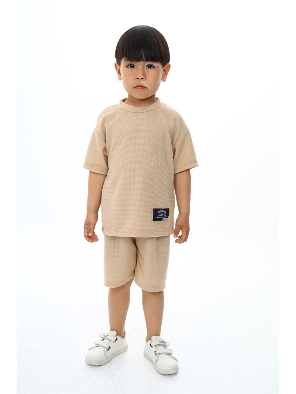 Bej Bisiklet Yaka Şortlu Erkek Çocuk Şortlu Takım-2
