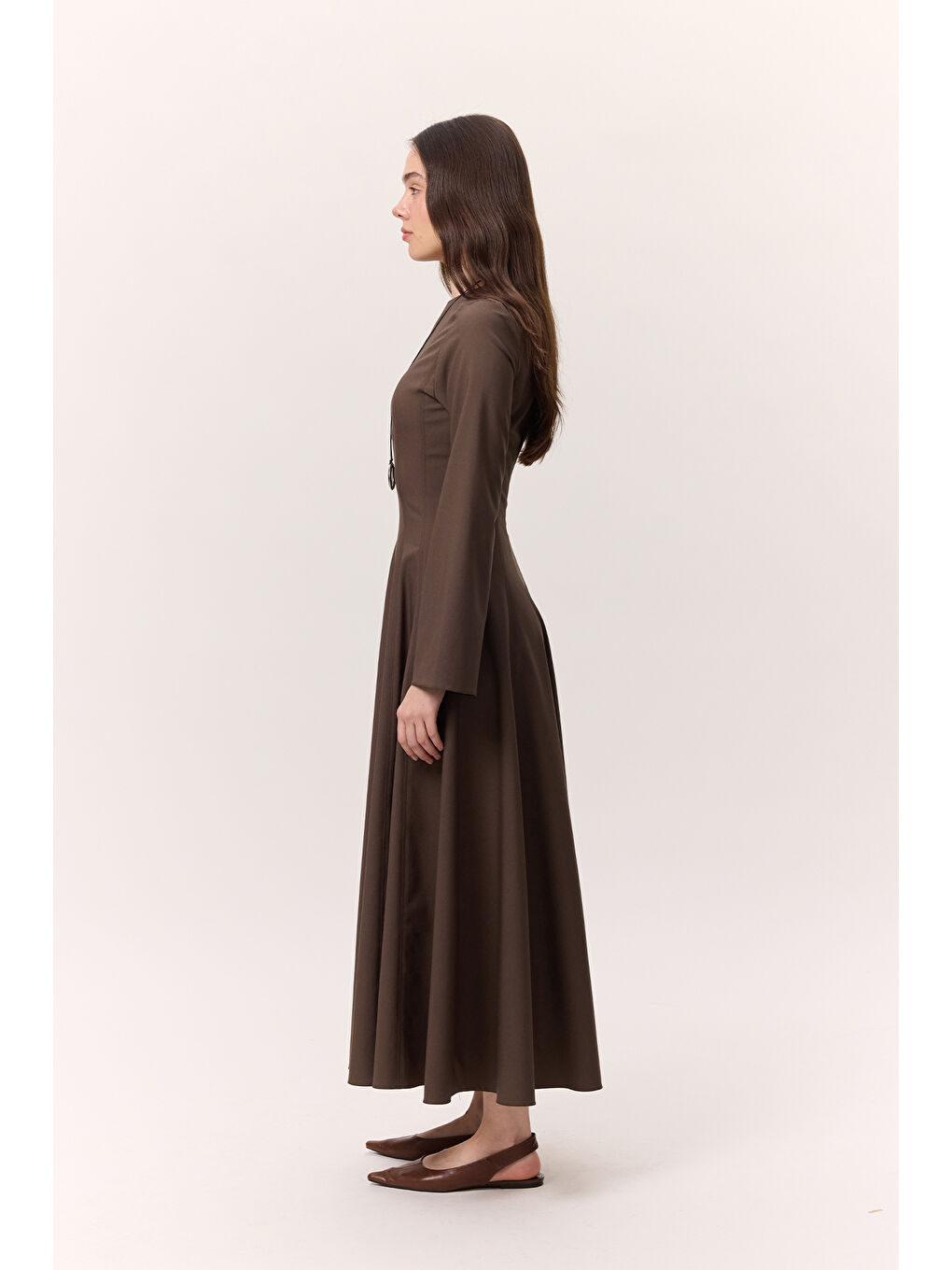 Kup Detaylı Elbise Kahverengi-5