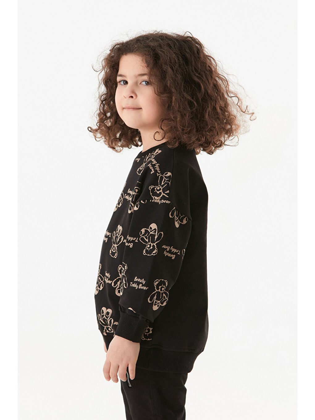 Siyah Ayıcık Baskılı Kız Çocuk Sweatshirt-3