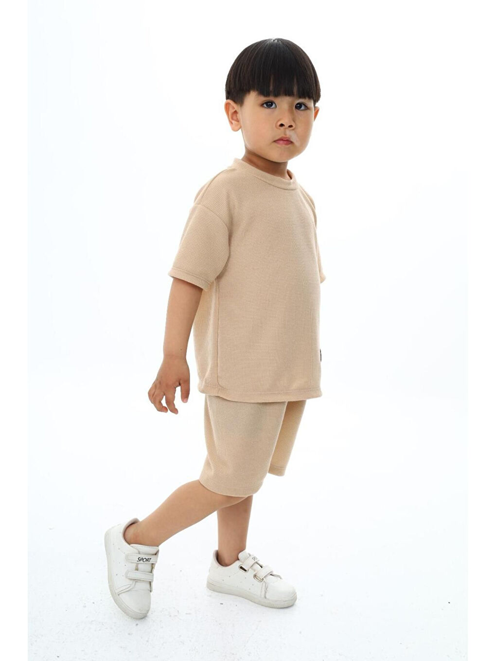 Bej Bisiklet Yaka Şortlu Erkek Çocuk Şortlu Takım-4
