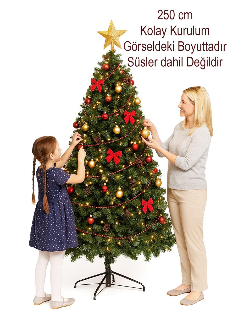 Yeşil Yılbaşı Premium 250 cm 1450 Dallı Metal Gövde Metal Ayak Yılbaşı Çam Ağacı-7