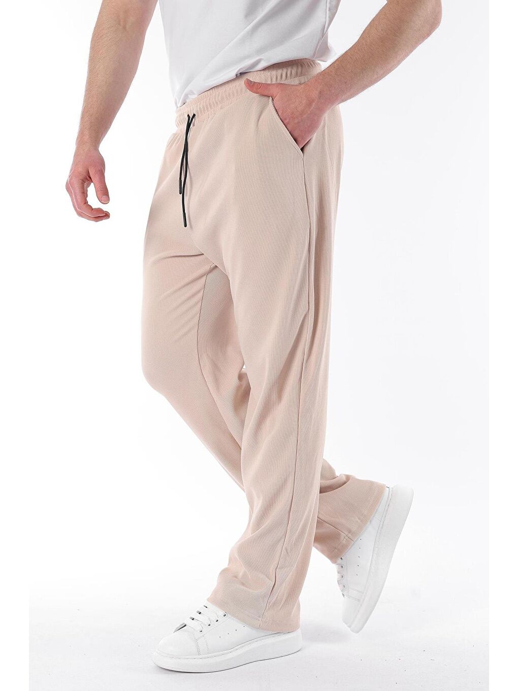 Bej Beli Ayarlanabilir Cep Detaylı Bol Pantolon 6545-4