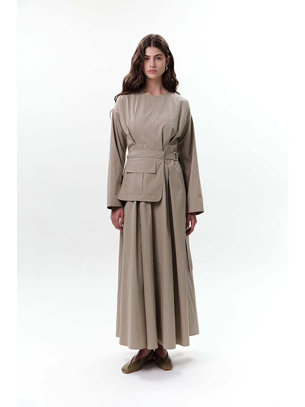 Cepli Kemer Detaylı Elbise Yeşil-4