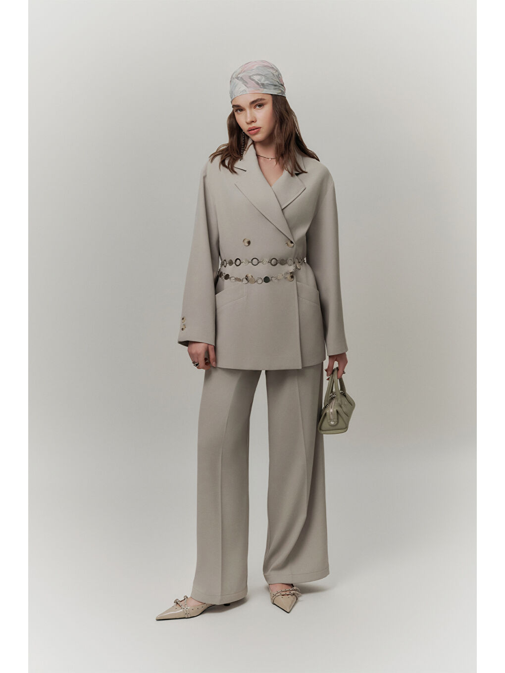 Dökümlü Kemerli Ceket Soft Yeşil-2