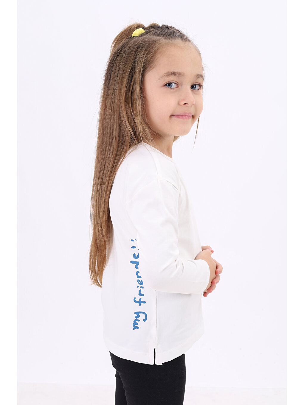 Ekru Kız Çocuk Baskılı Tişört-2