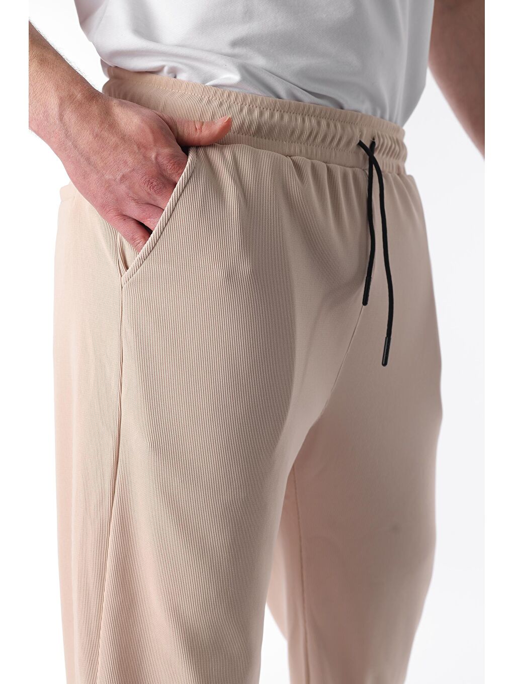 Bej Beli Ayarlanabilir Cep Detaylı Bol Pantolon 6545-5