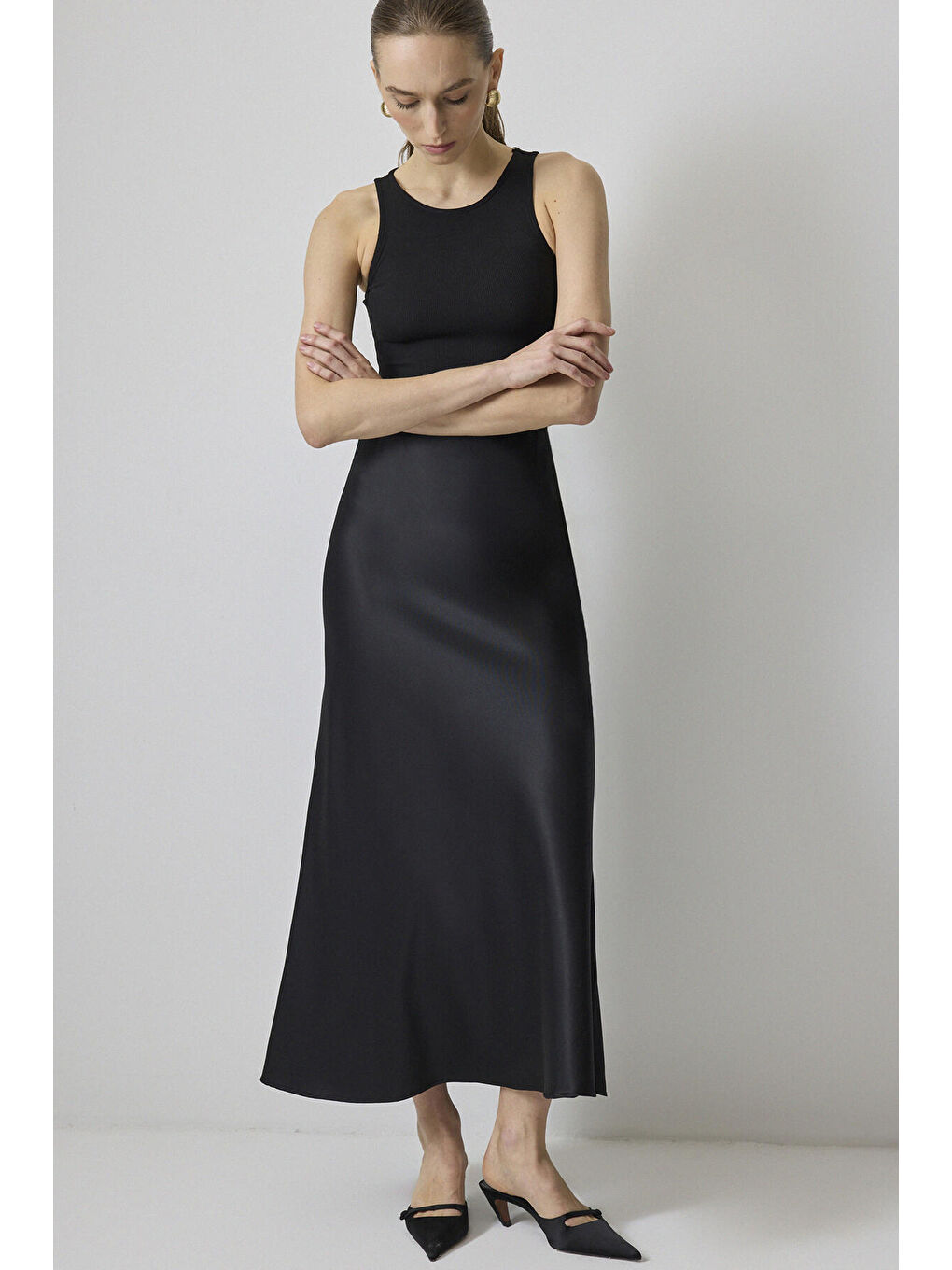 Siyah Basıc Saten Etek-1