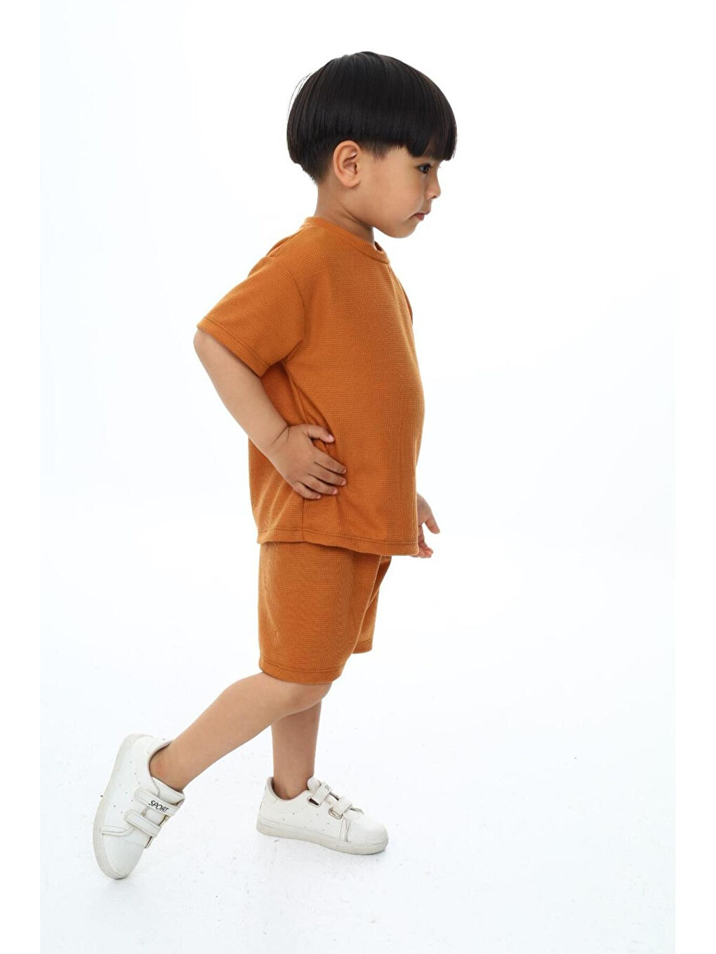 Kahverengi Bisiklet Yaka Şortlu Erkek Çocuk Şortlu Takım-1