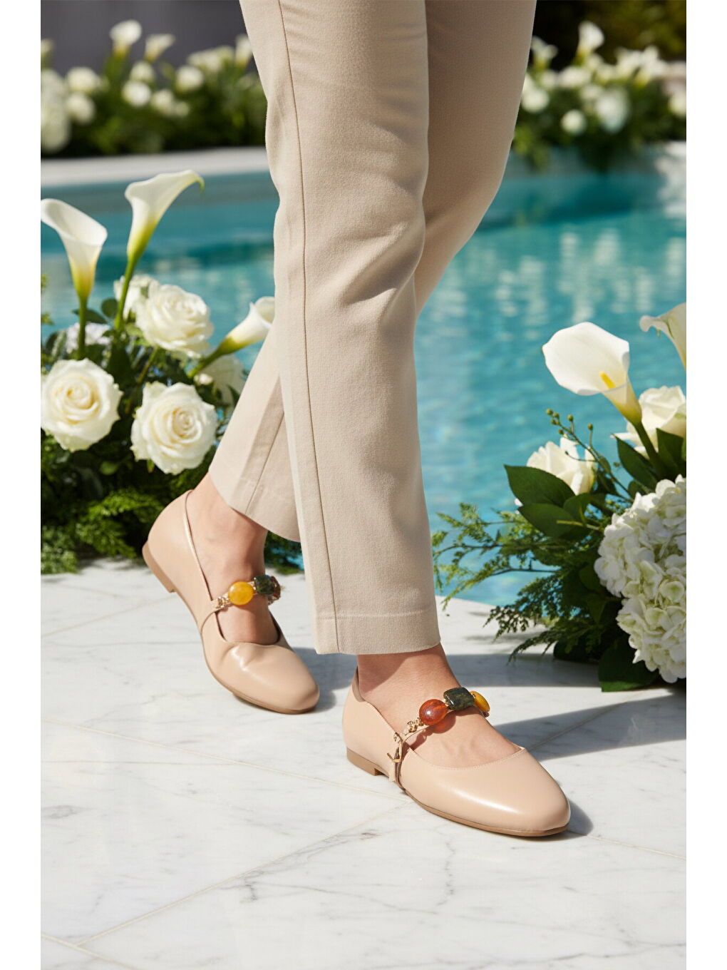 Bej Kemerli Taşlı Hafif Kadın Babet 312547 Z-2