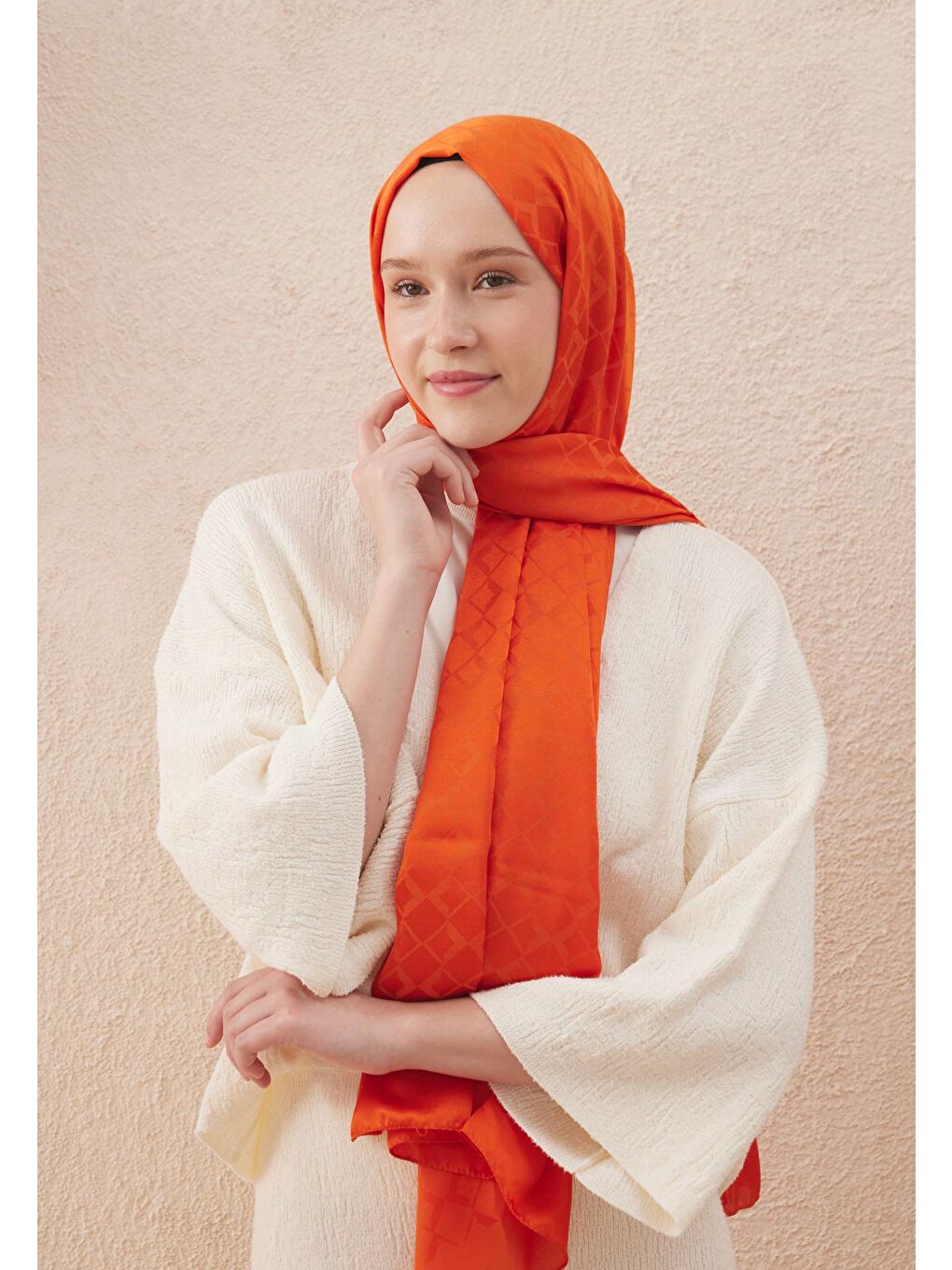 Dıamond Jakarlı Şal Turuncu-4