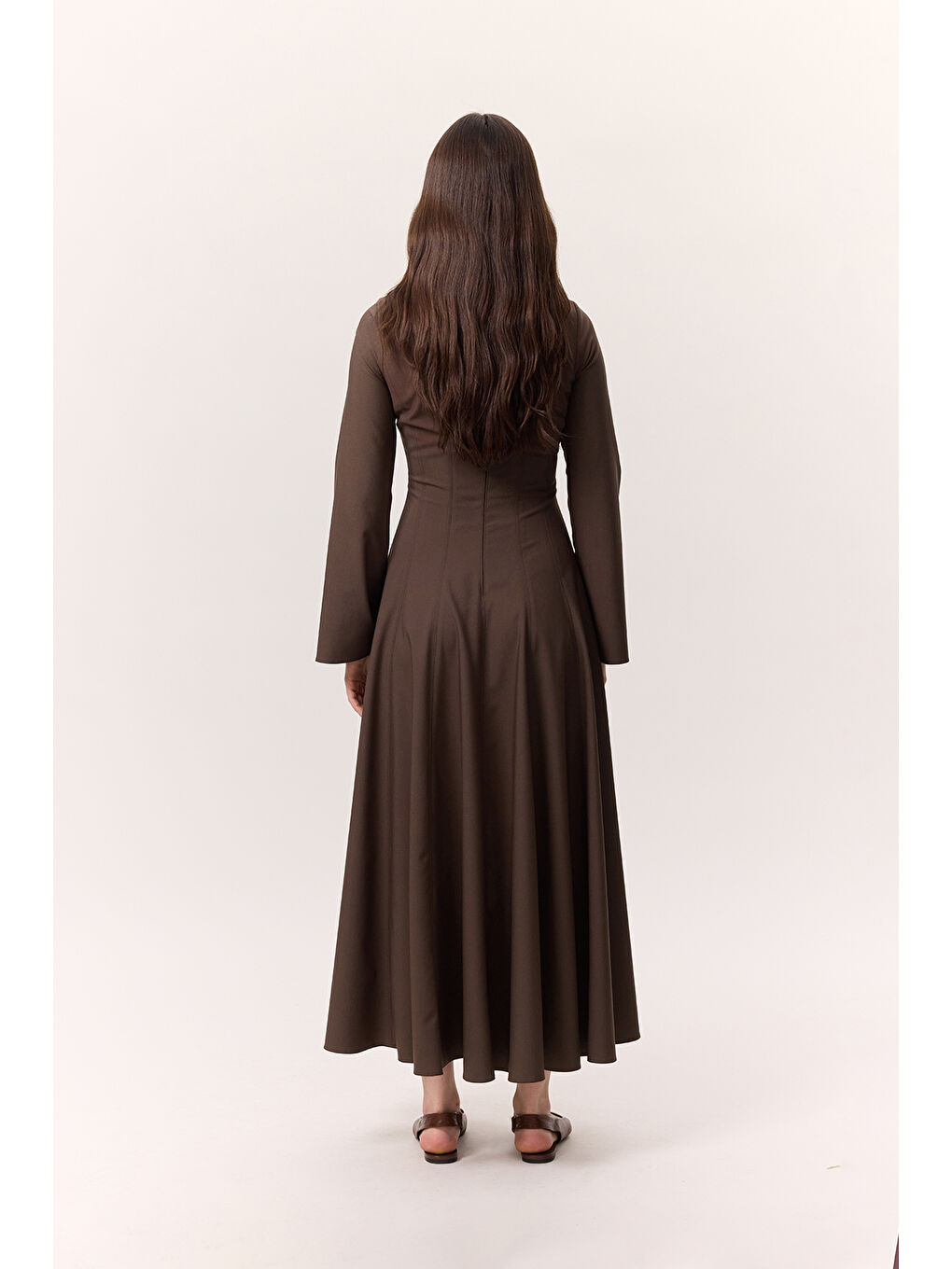 Kup Detaylı Elbise Kahverengi-7