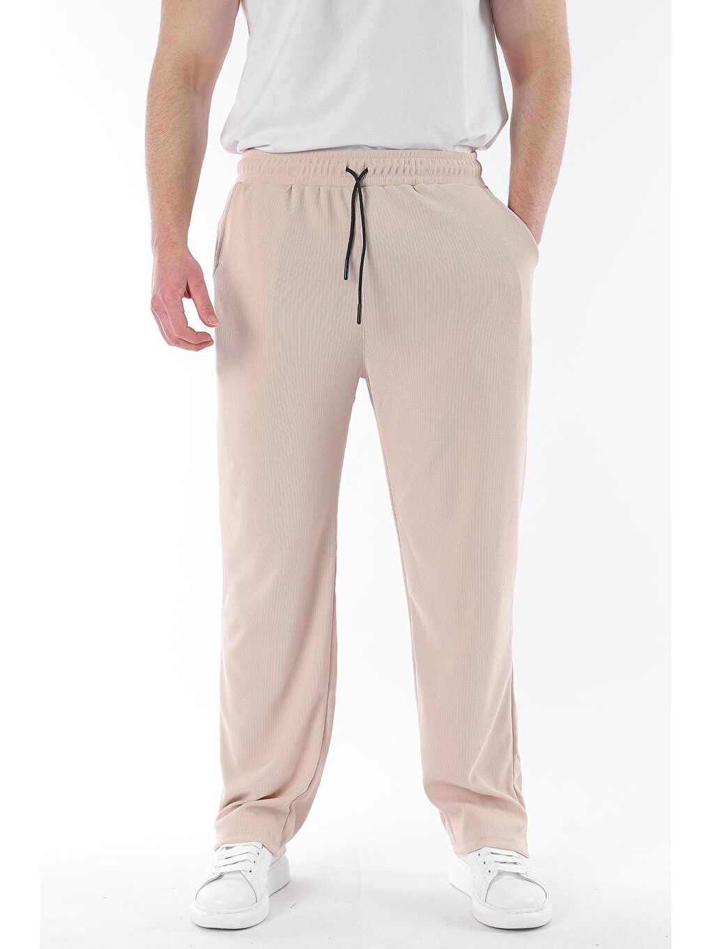 Bej Beli Ayarlanabilir Cep Detaylı Bol Pantolon 6545-7