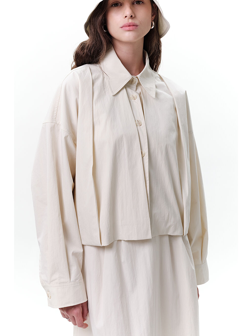 Bej Pile Detaylı Kısa Ceket Taş-2