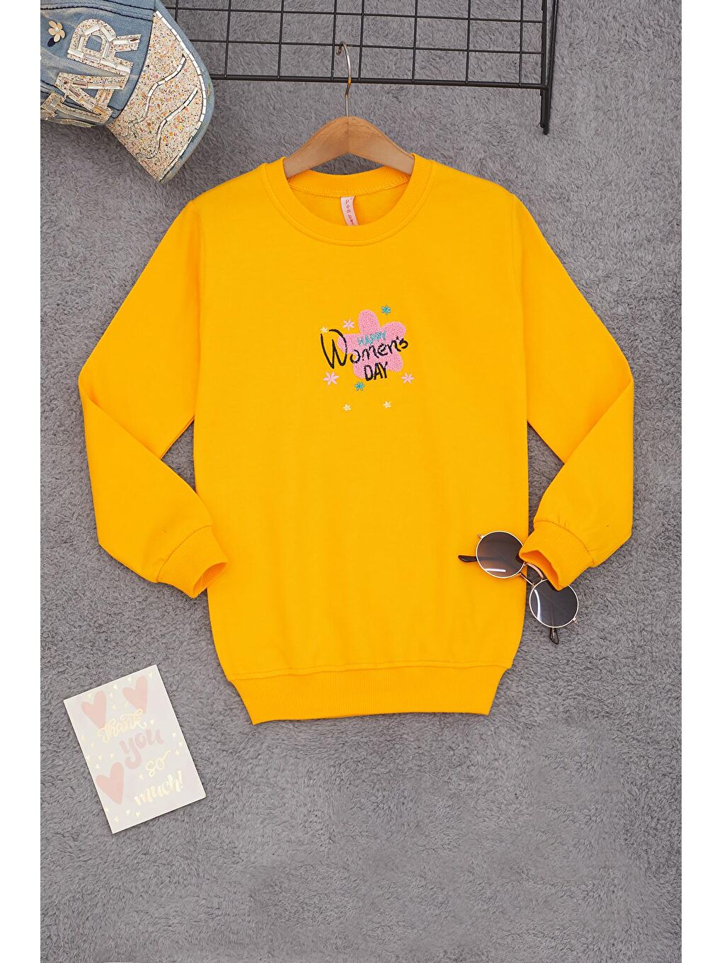 Sarı Çiçek Nakışlı Kız Çocuk Kız Çocuk Sweatshirt 17190