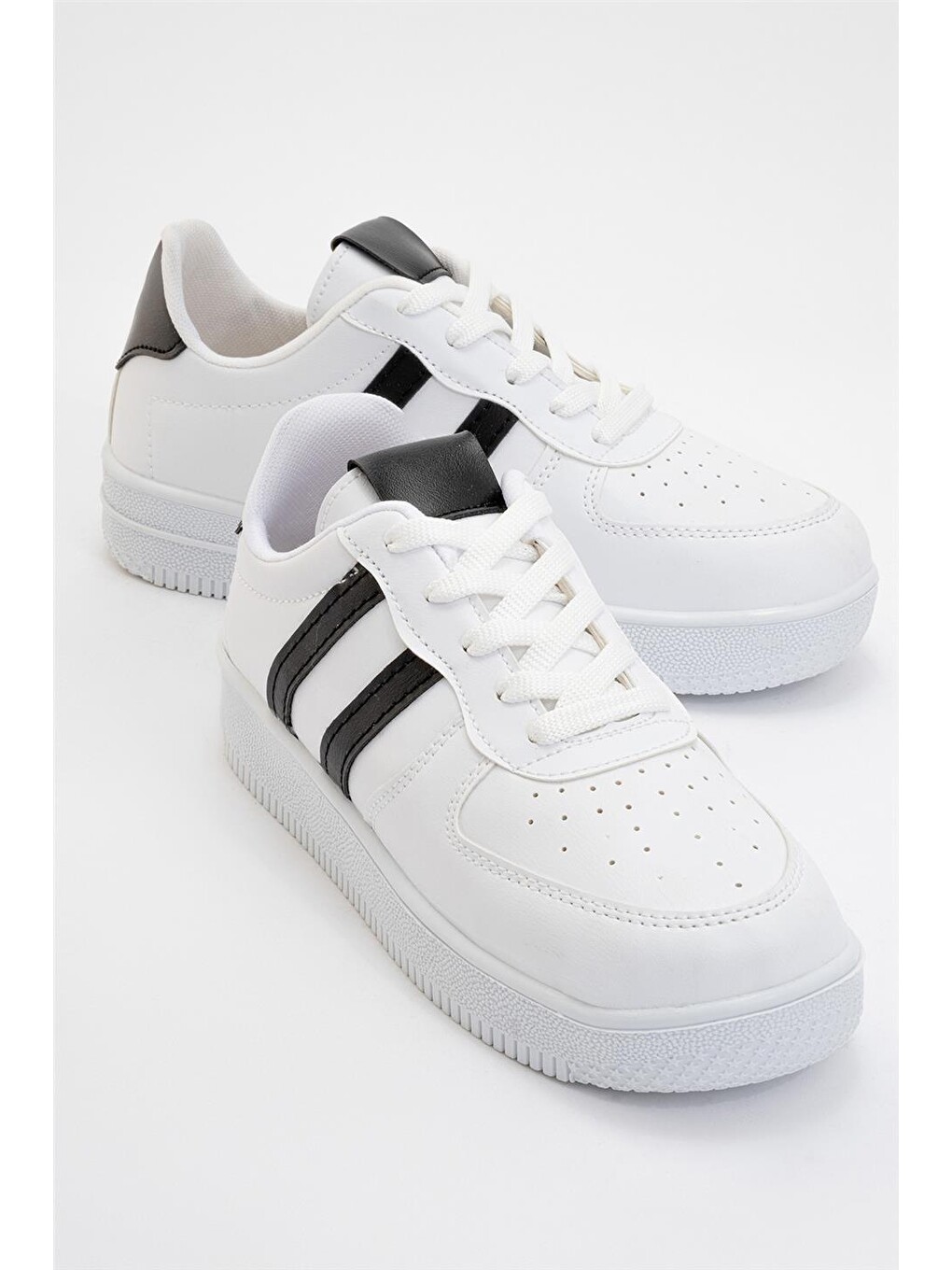 Unisex Bağcıklı Günlükspor Sneaker Ayakkabı Beyaz - Sİyah-1
