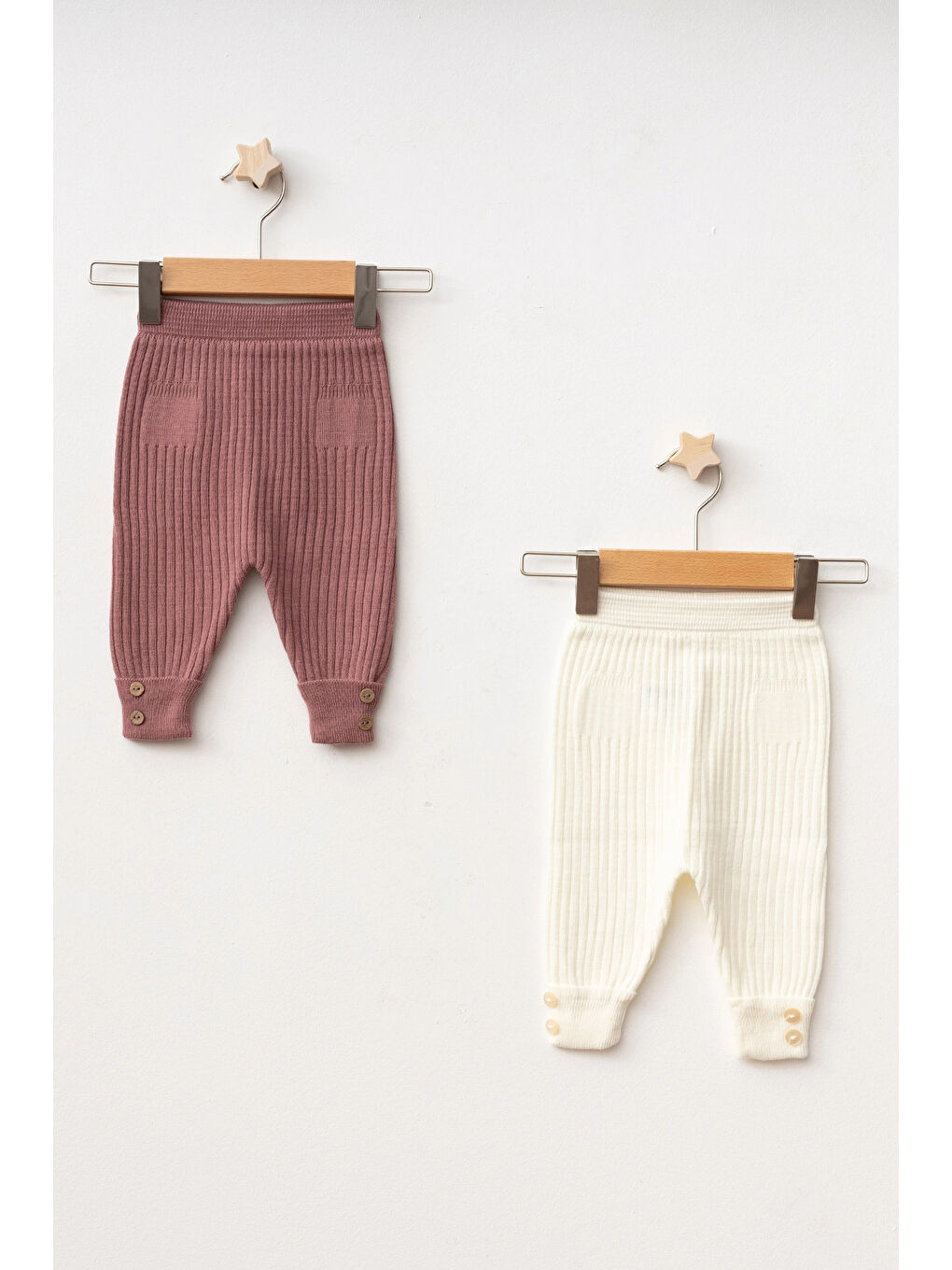 Pembe Düğme Detaylı Kız Bebek 2'li Triko Alt 4040